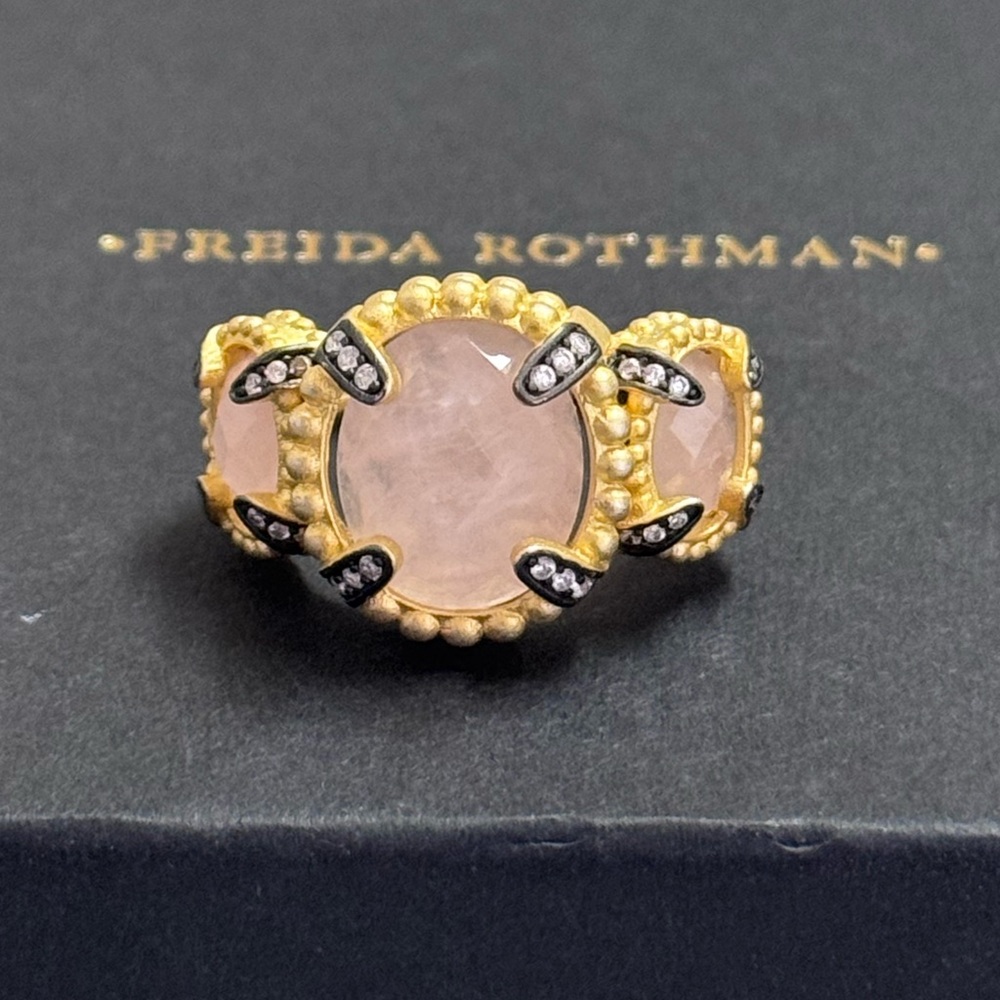 Frieda Rothman Rose Quartz Cabochon Cocktail Ring NWOT